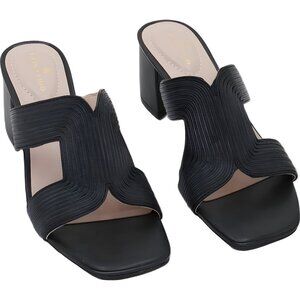 Bandolino Merily Block Heel Dress Slide Sandals Black Open Toe Women's US 8M